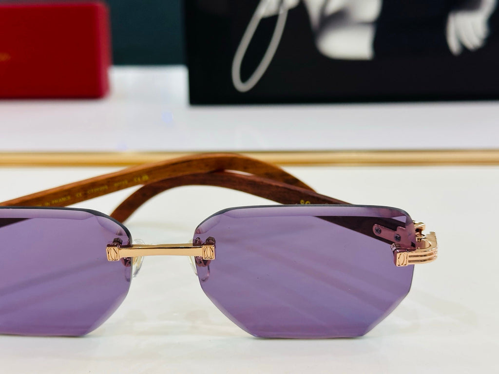 CARTIER PREMIÈRE RECTANGULAR FRAME SUNGLASSES CT0620S IN METAL AND WOODEN