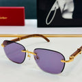 CARTIER C DE RIMLESS SQUARE FRAME SUNGLASSES CT0605S IN METAL AND WOODEN