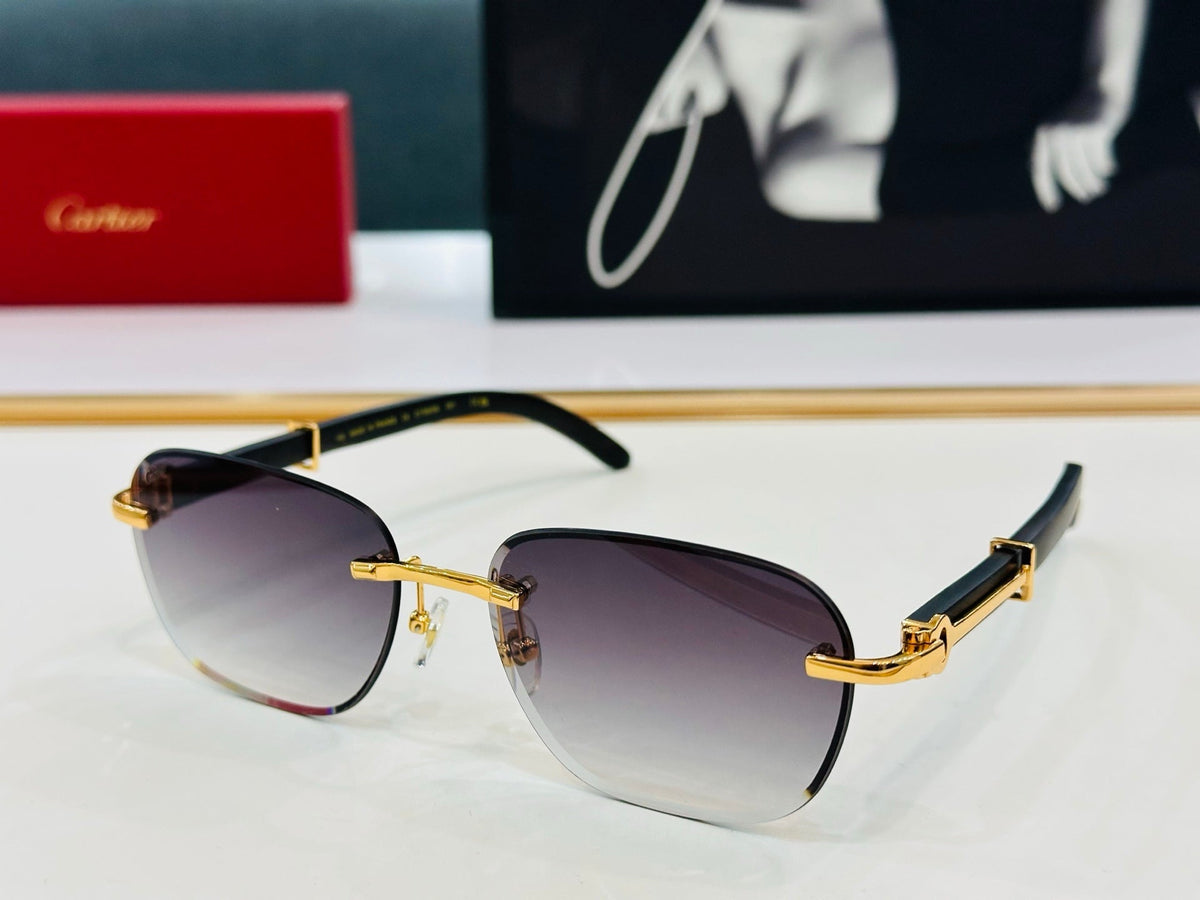 CARTIER C DE RIMLESS SQUARE FRAME SUNGLASSES CT0605S IN METAL AND WOODEN