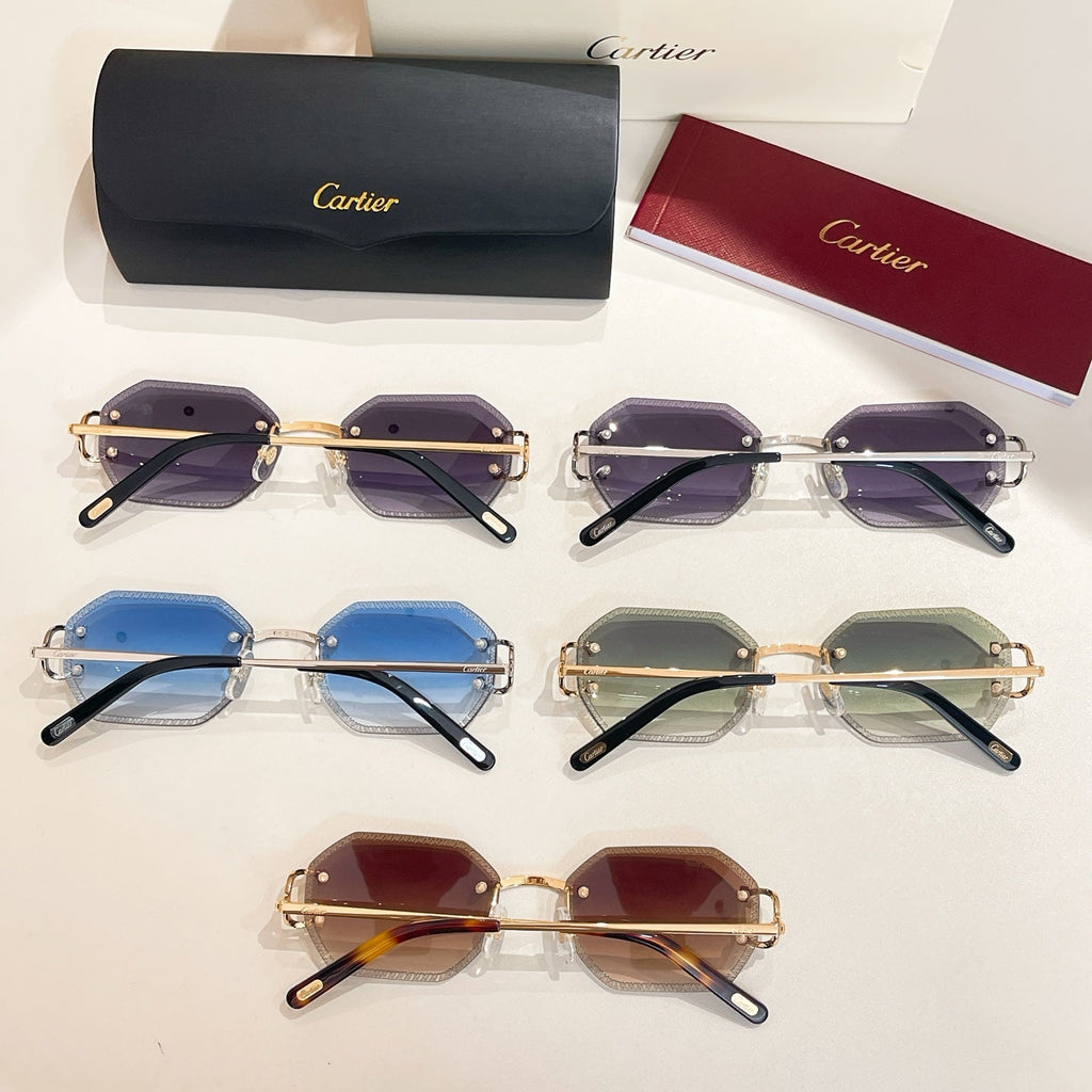 CARTIER C DE RIMLESS GEOMETRIC FRAME SUNGLASSES CT0092O IN METAL