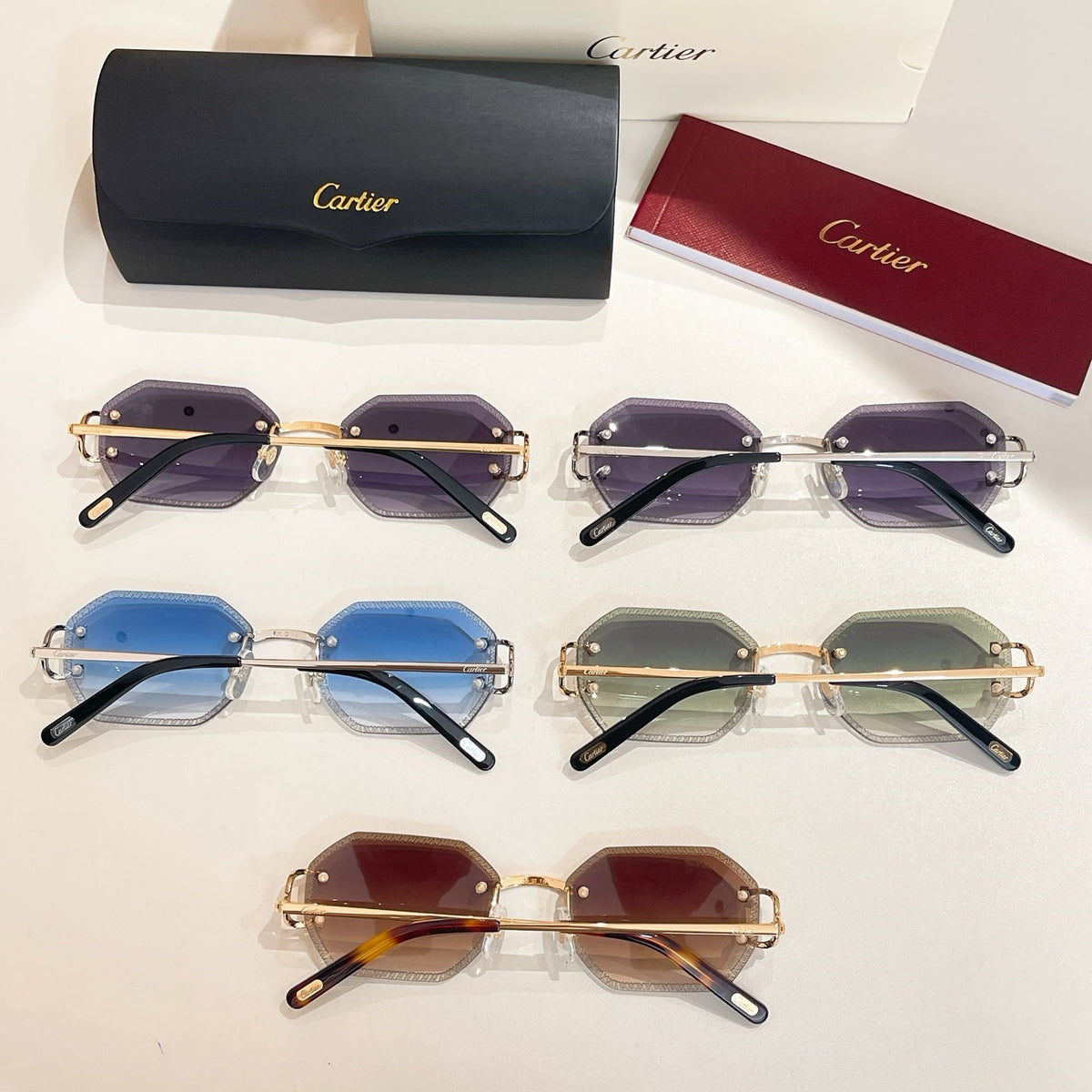 CARTIER C DE RIMLESS GEOMETRIC FRAME SUNGLASSES CT0092O IN METAL