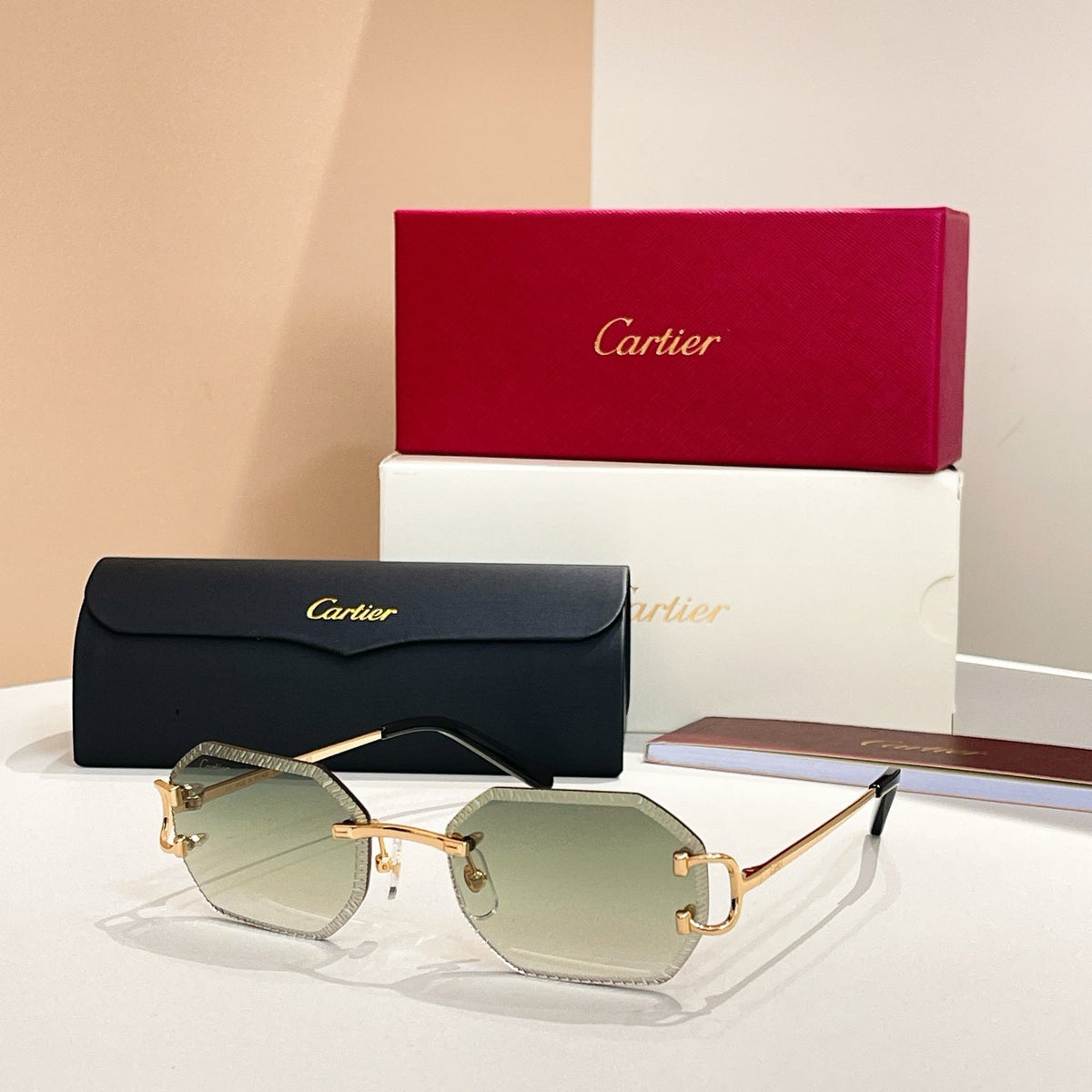 CARTIER C DE RIMLESS GEOMETRIC FRAME SUNGLASSES CT0092O IN METAL