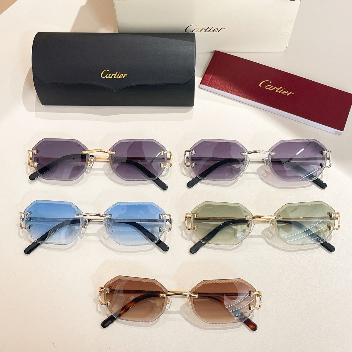 CARTIER C DE RIMLESS GEOMETRIC FRAME SUNGLASSES CT0092O IN METAL