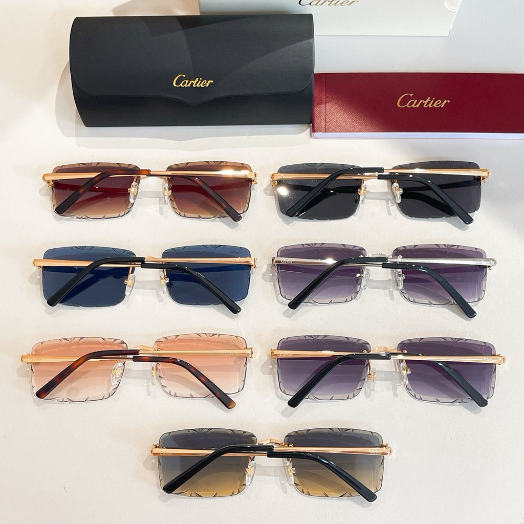 CARTIER C DE RIMLESS RECTANGULAR FRAME SUNGLASSES 578359 IN METAL