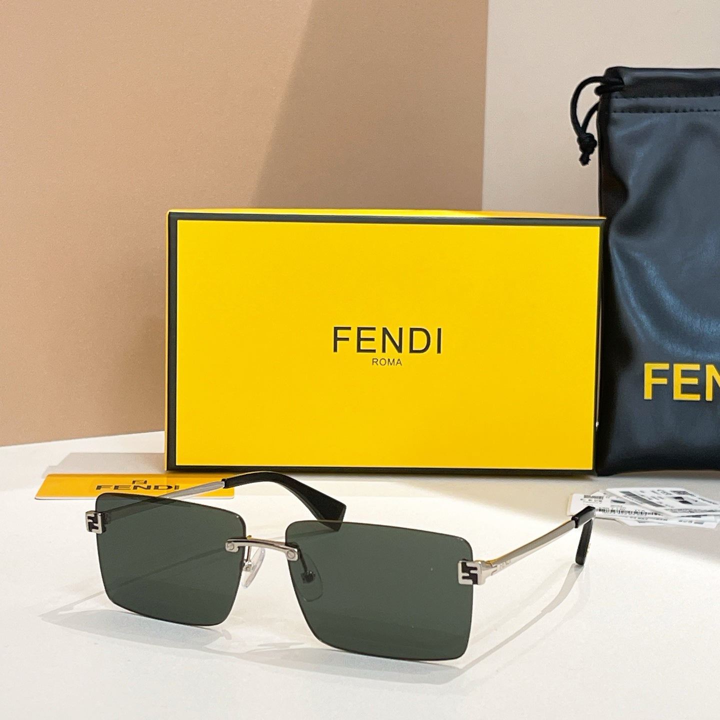 FENDI SKY RIMLESS RECTANGULAR FRAME SUNGLASSES FE40165U IN METAL