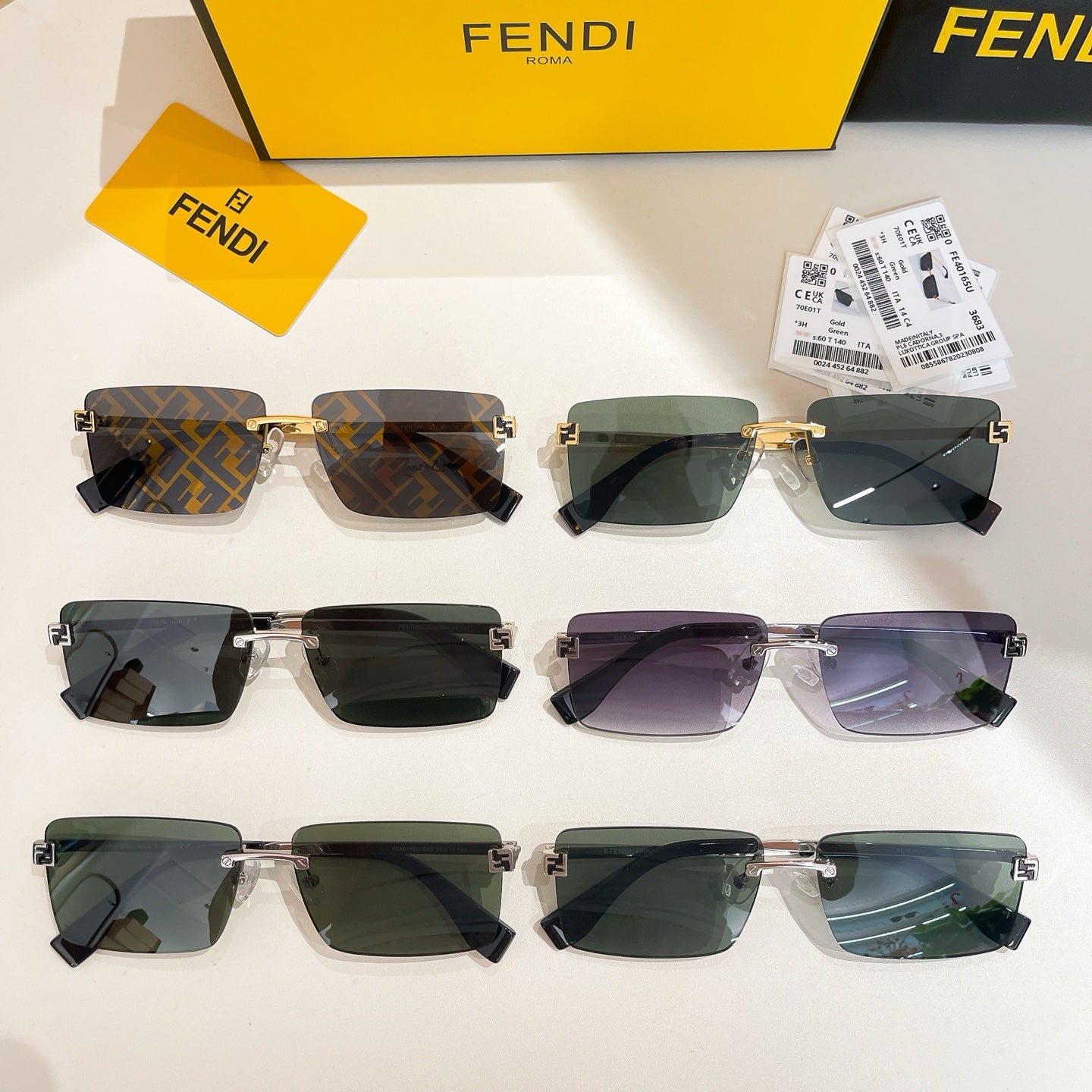 FENDI SKY RIMLESS RECTANGULAR FRAME SUNGLASSES FE40165U IN METAL