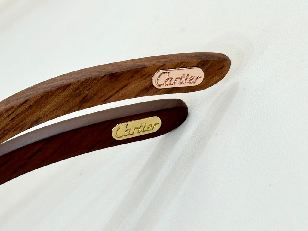 CARTIER C DE RIMLESS GEOMETRIC FRAME SUNGLASSES 547386 IN METAL AND WOODEN