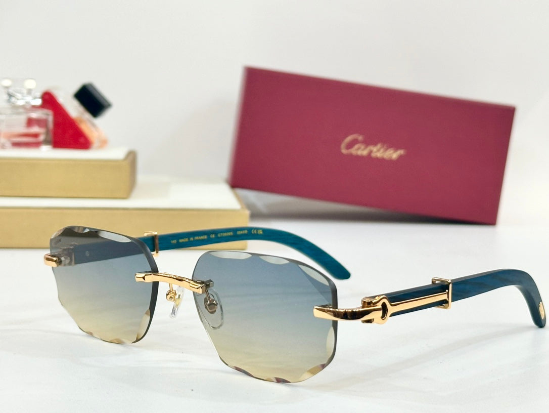 CARTIER C DE GEOMETRIC FRAME SUNGLASSES CT0606S IN METAL AND WOODEN
