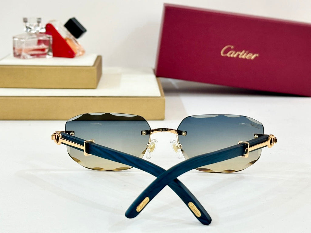 CARTIER C DE GEOMETRIC FRAME SUNGLASSES CT0606S IN METAL AND WOODEN