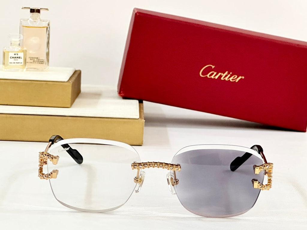 CARTIER CRYSTAL STUDDED RIMLESS SQUARE FRAME SUNGLASSES CT0603S IN METAL PHOTOCHROMIC LENSES