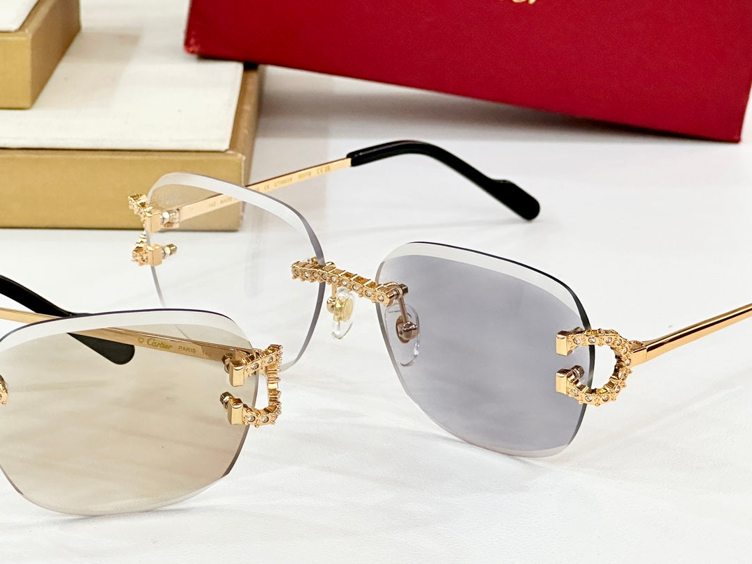 CARTIER CRYSTAL STUDDED RIMLESS SQUARE FRAME SUNGLASSES CT0603S IN METAL PHOTOCHROMIC LENSES