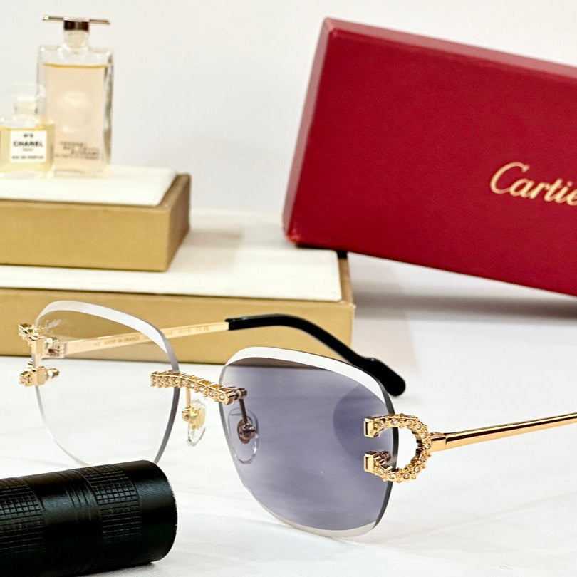CARTIER CRYSTAL STUDDED RIMLESS SQUARE FRAME SUNGLASSES CT0603S IN METAL PHOTOCHROMIC LENSES