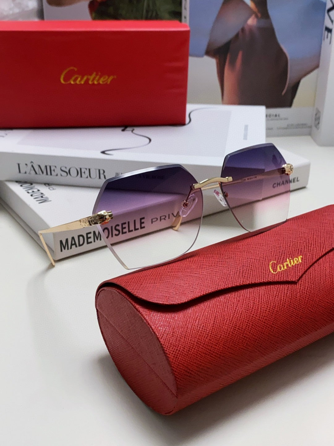 CARTIER PANTHÈRE RIMLESS GEOMETRIC FRAME SUNGLASSES 562061 IN METAL