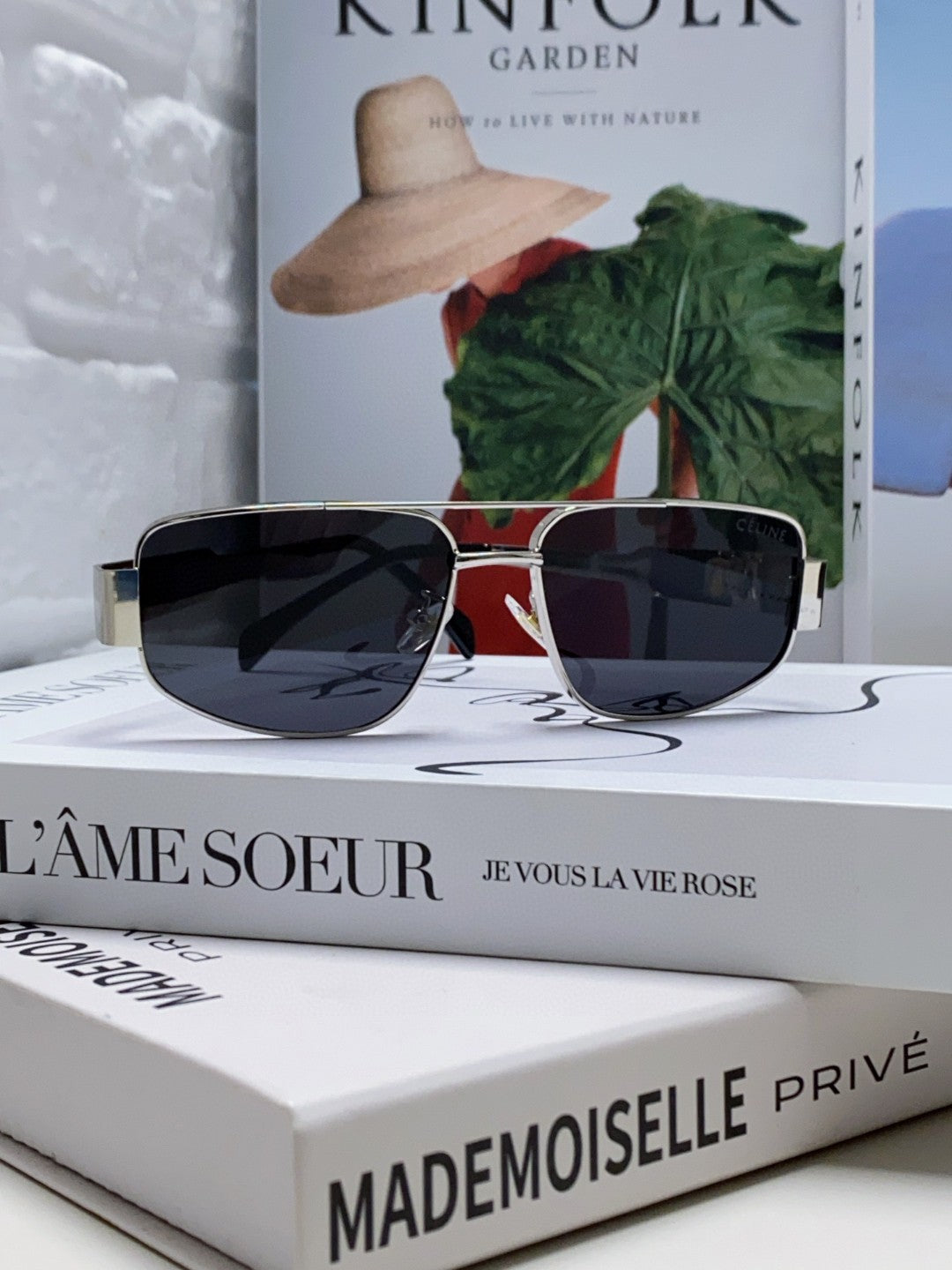 CELINE TRIOMPHE SUNGLASS 512999 IN SILVER METAL BLACK LENSES