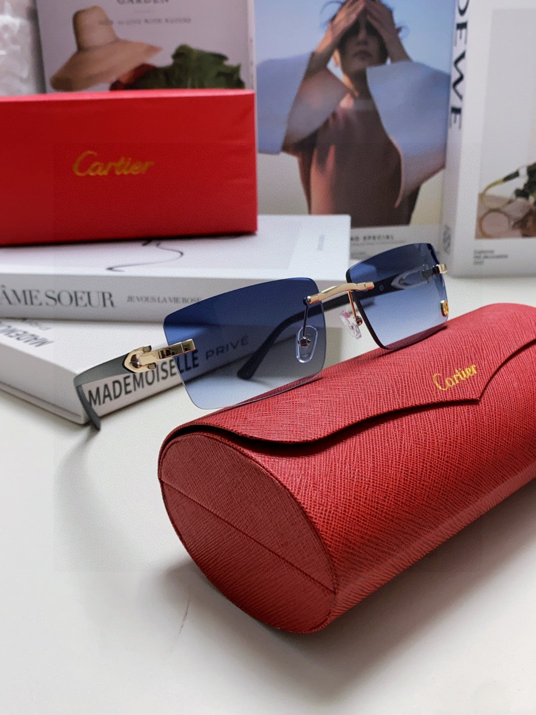 CARTIER C DE RECTANGULAR FRAME SUNGLASSES 555890 IN METAL AND ACETATE