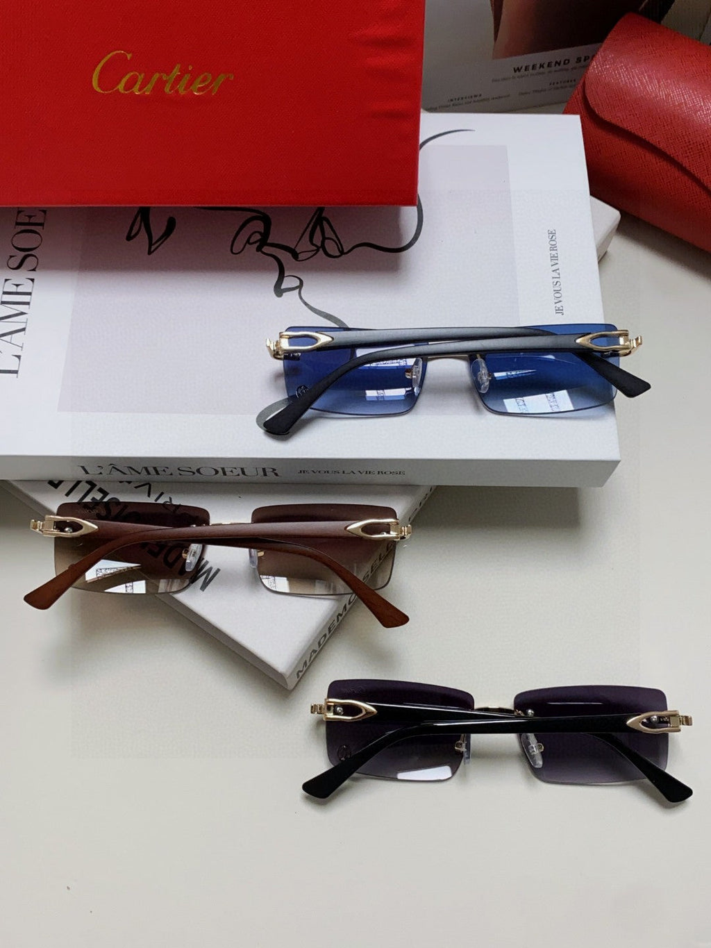 CARTIER C DE RECTANGULAR FRAME SUNGLASSES 518454 IN METAL