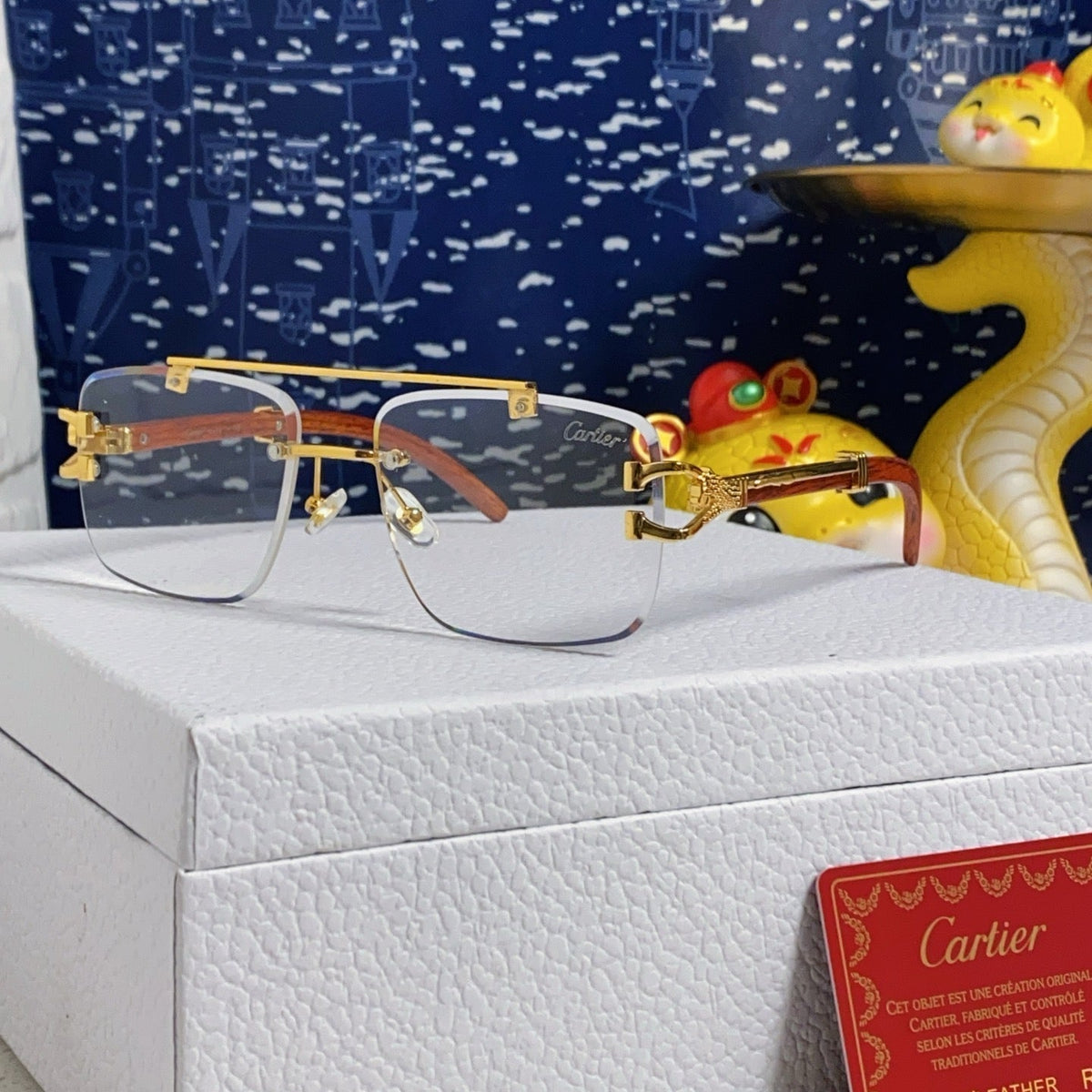 CARTIER C DE SQUARE FRAME SUNGLASSES 522656 IN METAL AND WOODEN