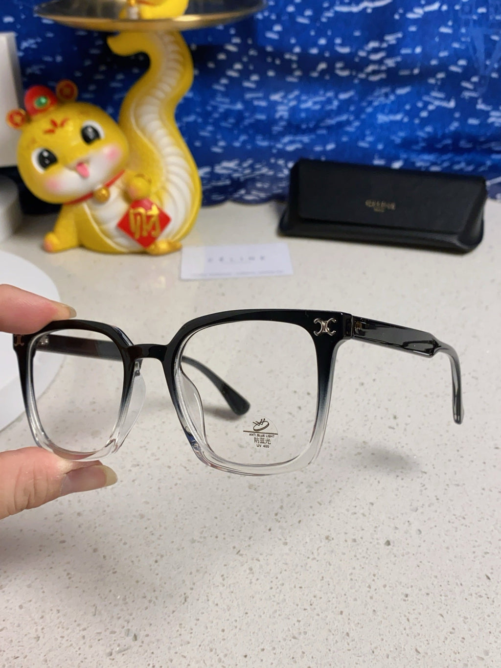 CELINE TRIOMPHE SUNGLASSES 563255 IN BLACK TO CLEAR ACETATE