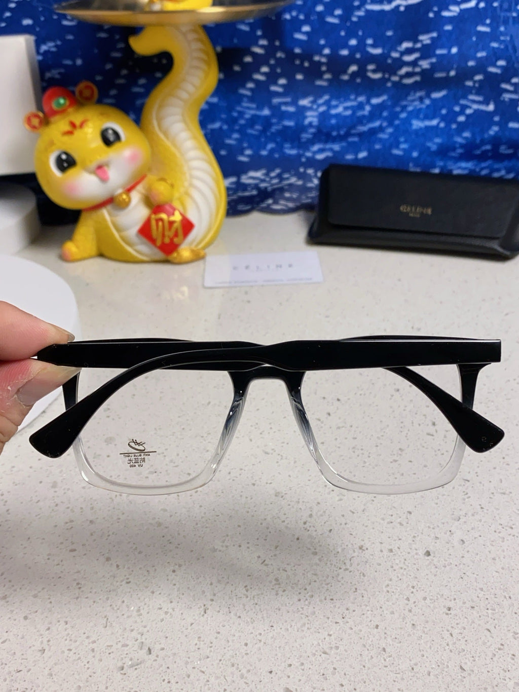 CELINE TRIOMPHE SUNGLASSES 563255 IN BLACK TO CLEAR ACETATE