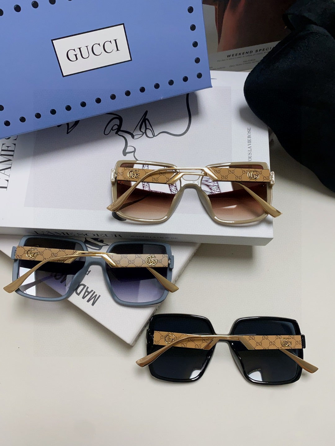 GUCCI SQUARE FRAME SUNGLASSES  567447 IN ACETATE