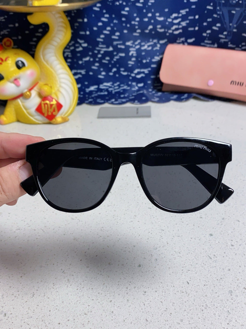 MIU MIU RUNWAY SUNGLASSES 567504 IN BLACK ACETATE SILVER LOGO BLACK LENSES