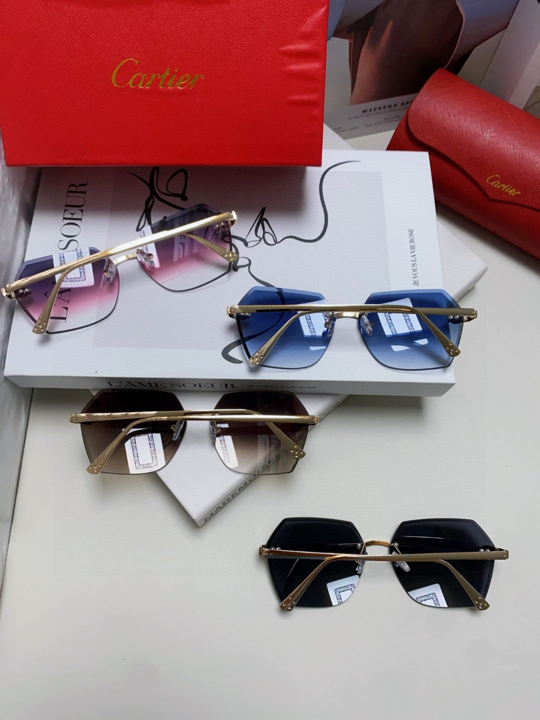 CARTIER PANTHÈRE RIMLESS GEOMETRIC FRAME SUNGLASSES  539743 IN METAL