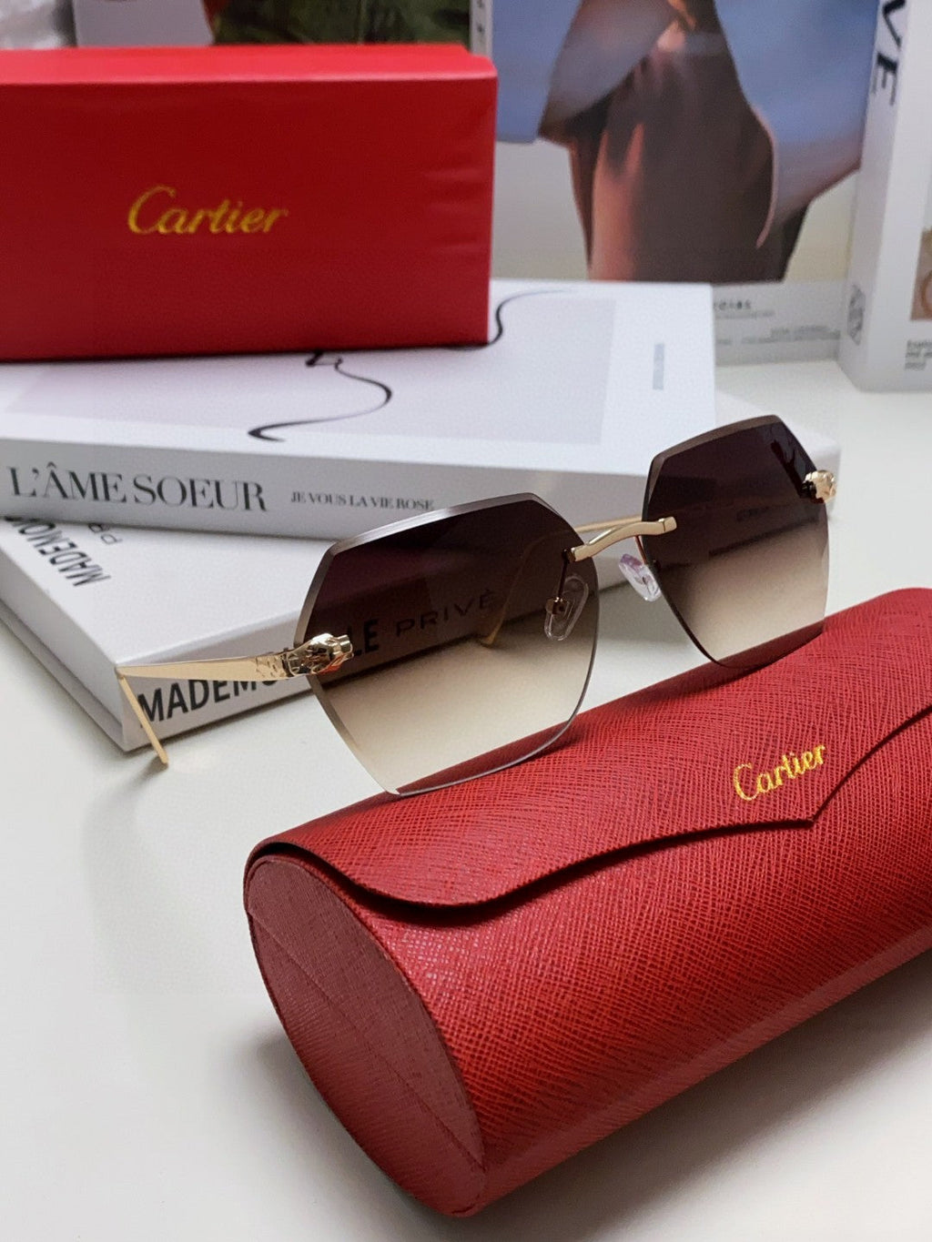 CARTIER PANTHÈRE RIMLESS GEOMETRIC FRAME SUNGLASSES  539743 IN METAL