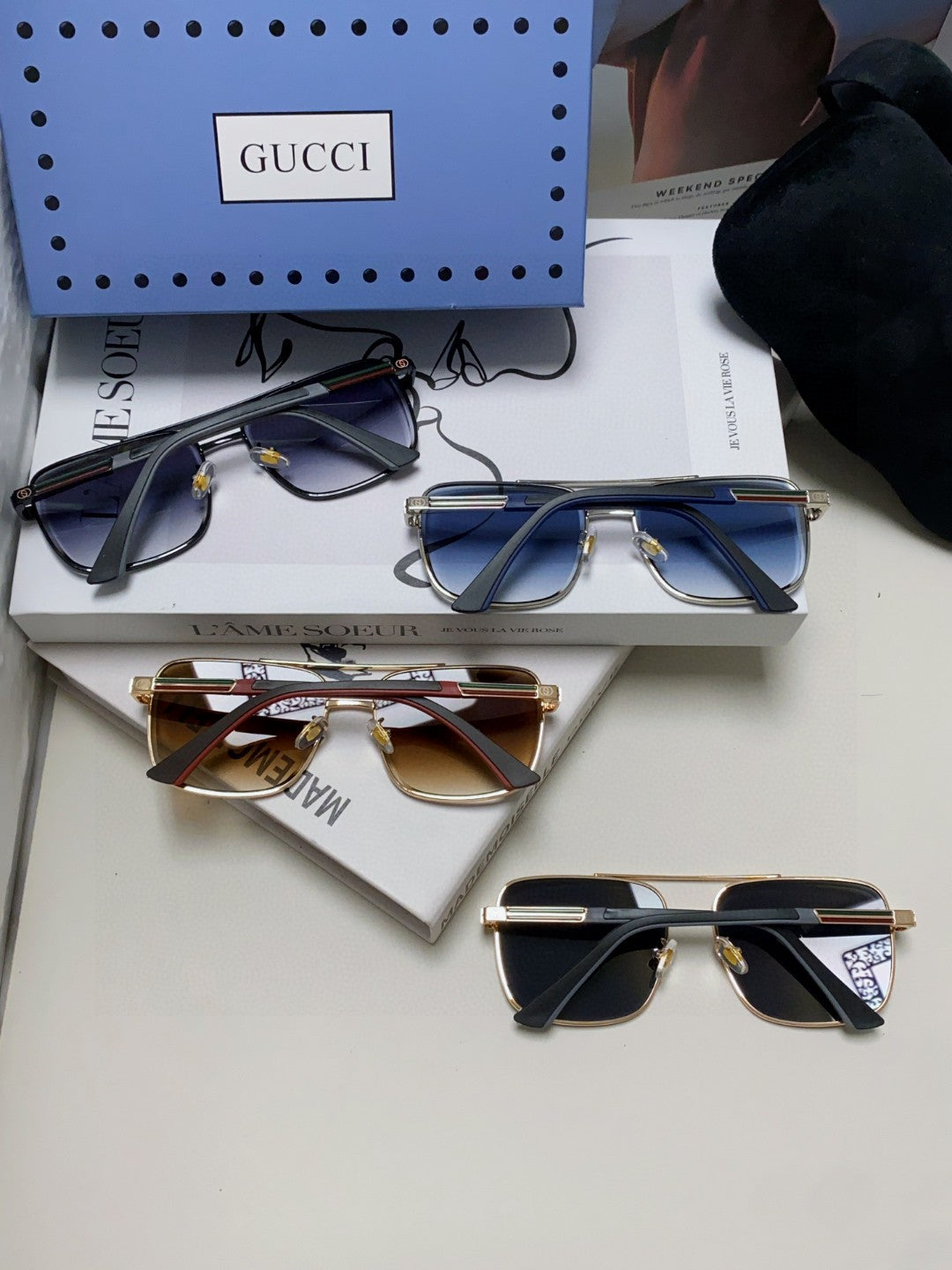 GUCCI SQUARE FRAME SUNGLASSES 576880 IN METAL