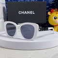 CHANEL BUTTERFLY SUNGLASSES 641813 IN WHITE ACETATE BLACK METAL LOGO