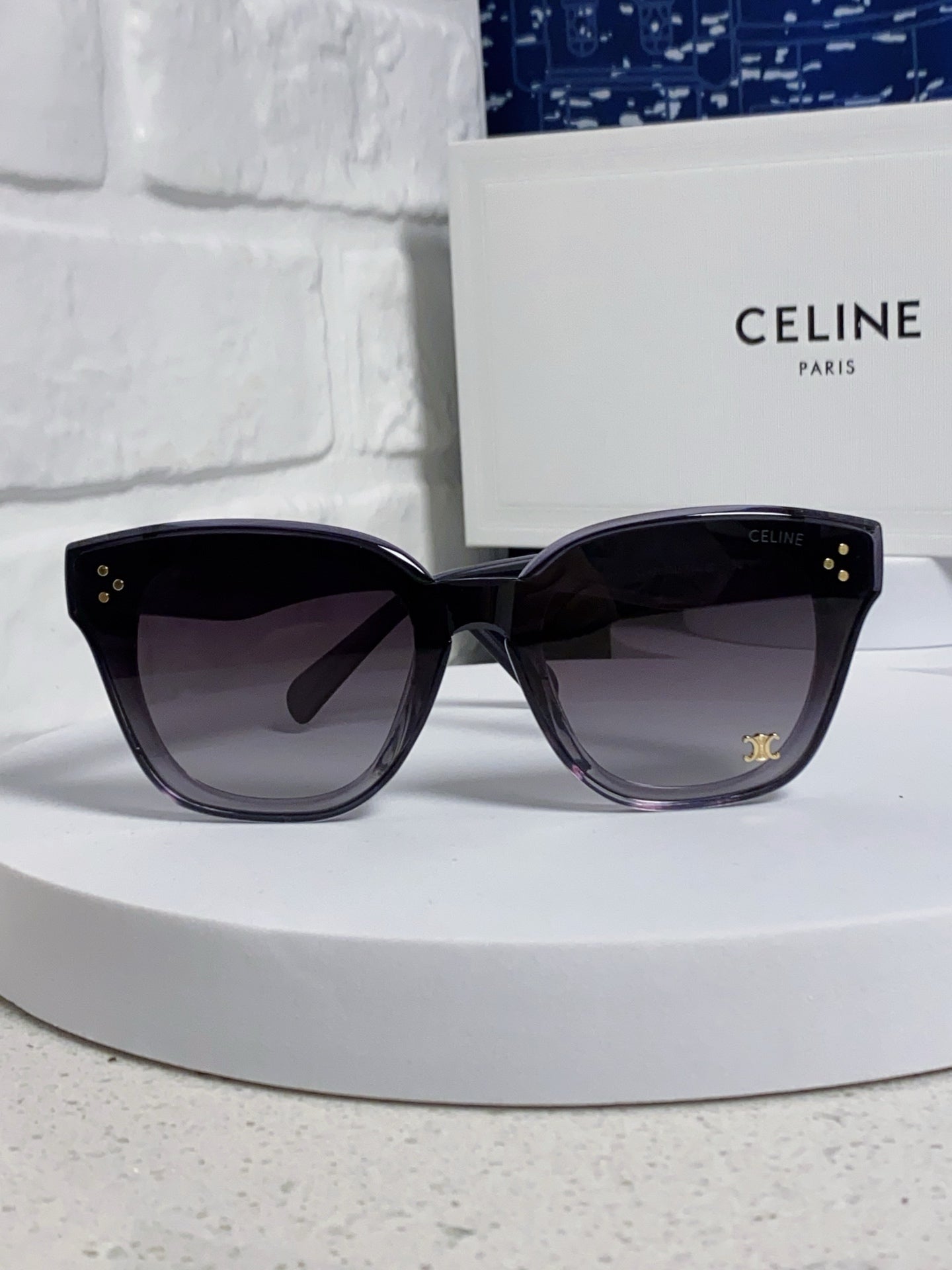 CELINE SQUARE SUNGLASS 575843 IN BLACK ACETATE GRADIENT SMOKE LENSES