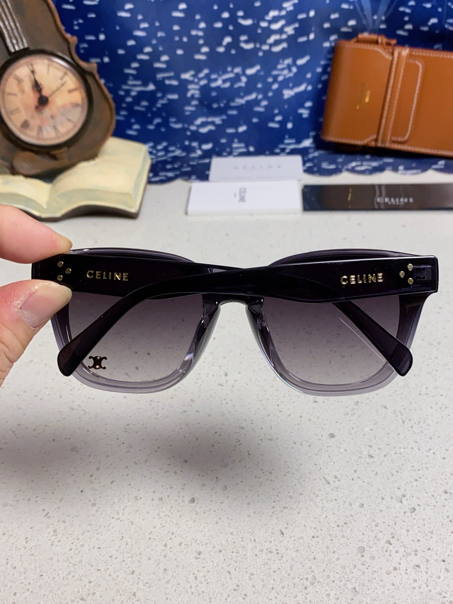CELINE SQUARE SUNGLASS 575843 IN BLACK ACETATE GRADIENT SMOKE LENSES