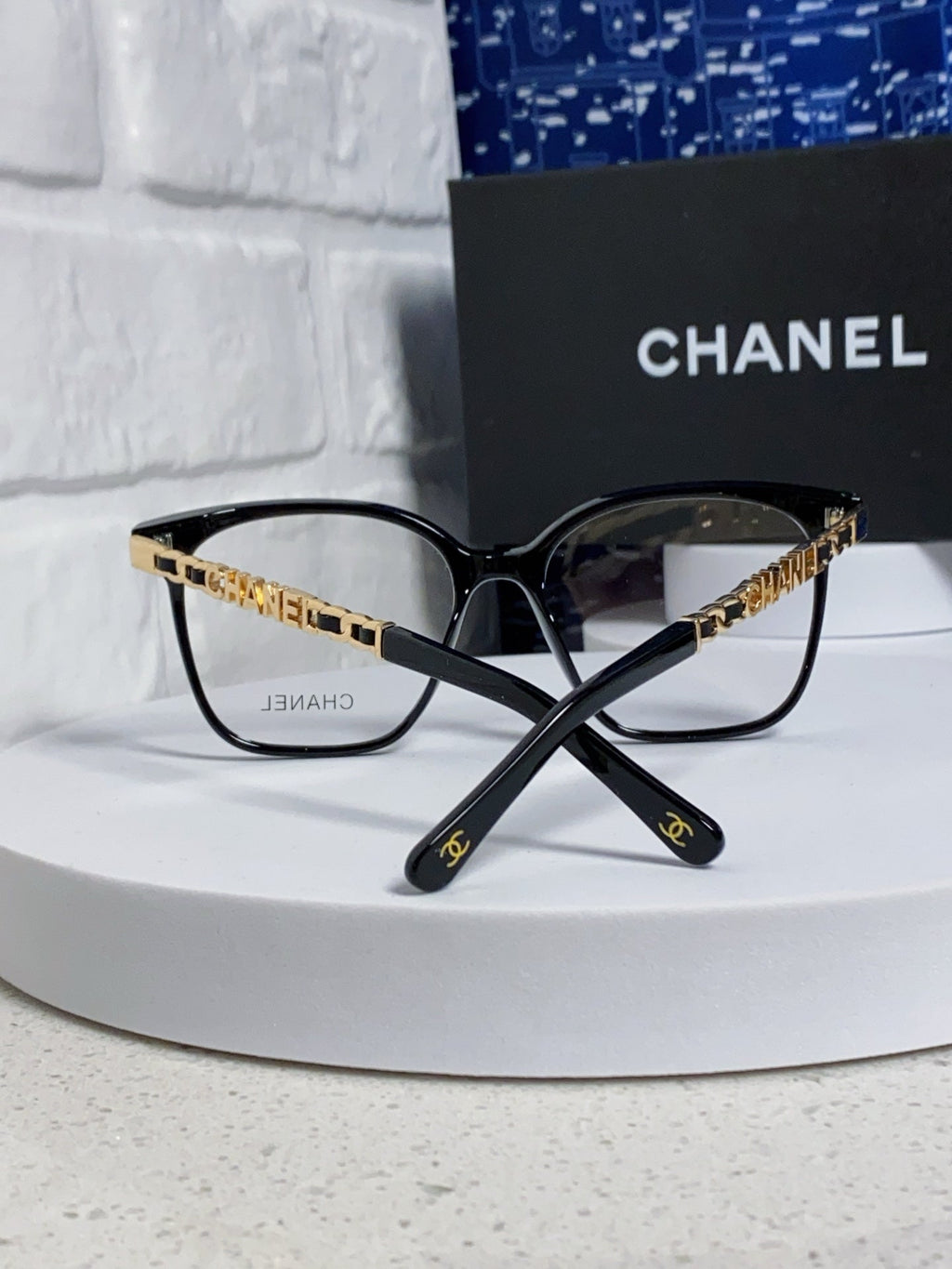 CHANEL SQUARE SUNGLASSES 632030 IN BLACK ACETATE CLEAR LENSES