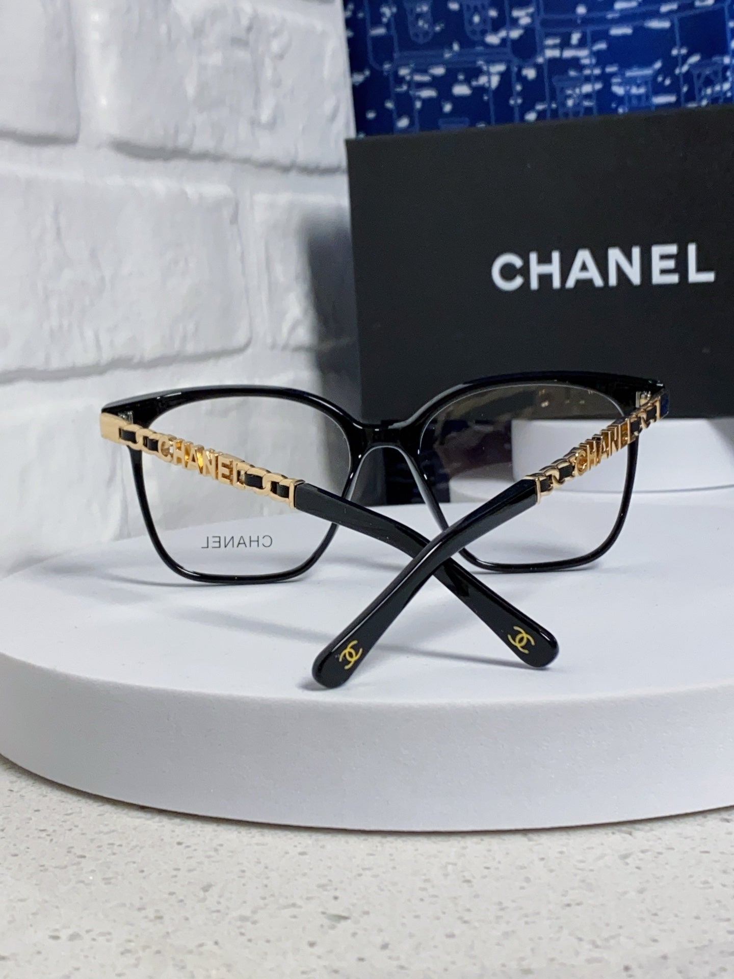 CHANEL SQUARE SUNGLASSES 632030 IN BLACK ACETATE CLEAR LENSES