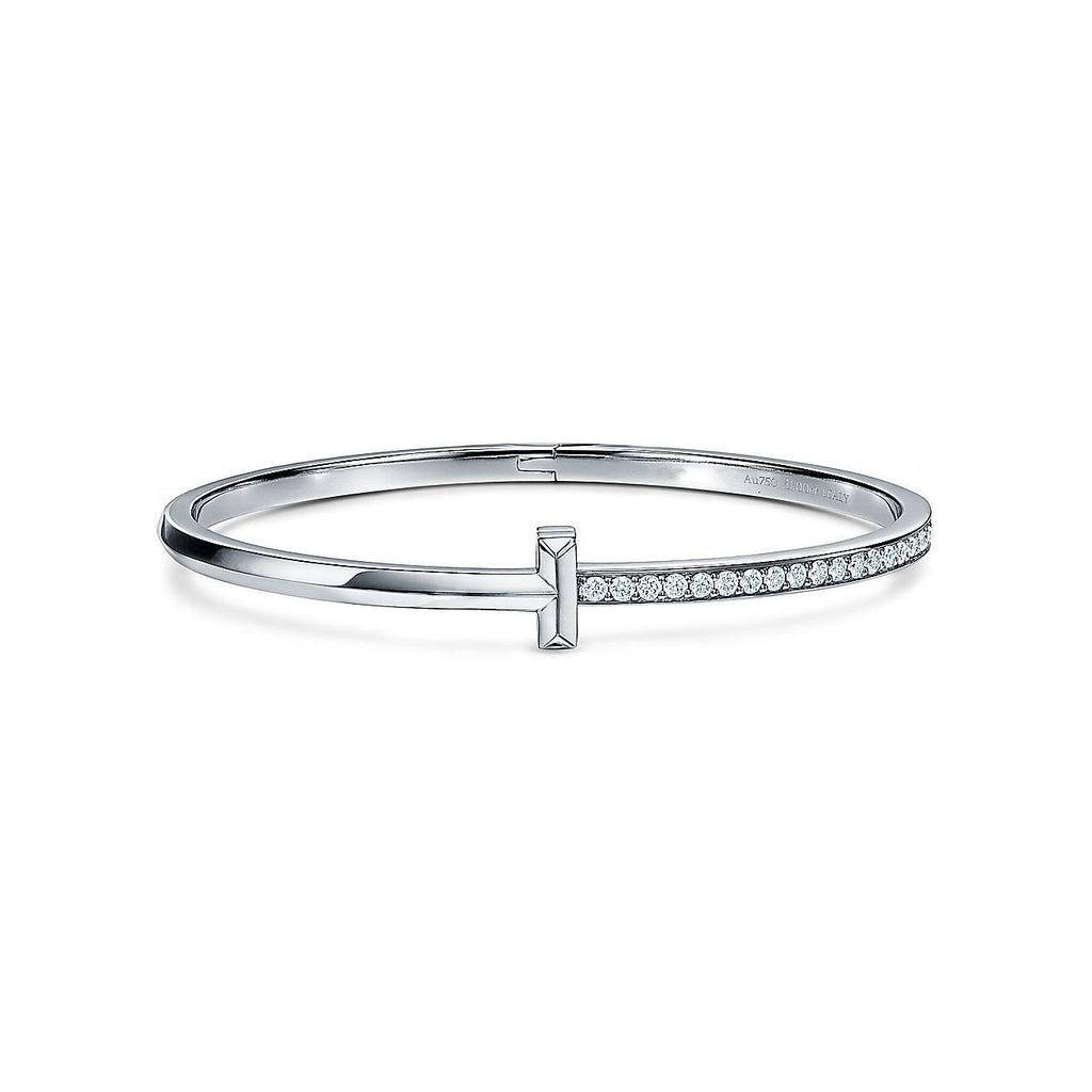 TIFFANY & CO. NARROW T1 HINGED BANGLE DIAMOND SILVER